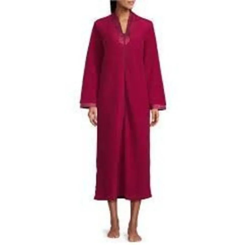 Miss Elaine Size S Long Sleeve Full Zip Robe With Pockets Red Fleece Cozy Winter